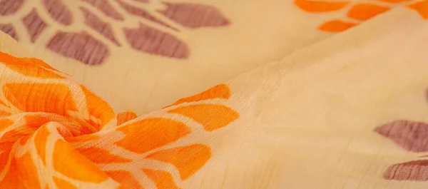 Textuur Achtergrond Patroon Sensaties Oranjegeel Bloemig Foulard Een Lichtgewicht Stof — Stockfoto