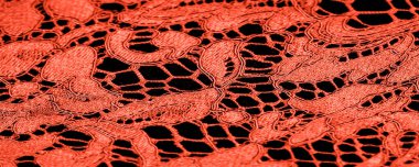 Doku, arkaplan, desen, kırmızı dantel kumaş, kabartmalı dantel kumaş, her iki kenarda da istiridye. Projeleriniz için uygun, tasarım, vs..