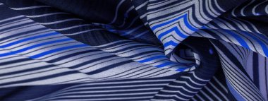 Doku deseni, koleksiyon, ipek kumaş, çizgili beyaz ve mor çizgili mavi arka plan, Meksika temalı, Meksika panço kostümlü