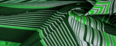 Desensel desen, koleksiyon, ipek kumaş, yeşil arka plan, çizgili beyaz ve salata desenli, İspanyol temalı, Meksika kostümlü panço.