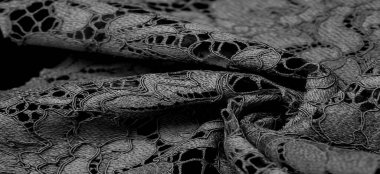 Doku, arkaplan, desen, siyah dantel kumaş, kabartmalı dantel kumaş, her iki tarafında da istiridye var. Projeleriniz için uygun, tasarım, vs..