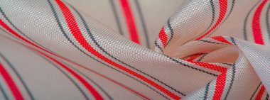 desenli, kompozit tekstil, yoğun ipek kumaş, beyaz, kırmızı ve gri çizgiler, kumaşta çizgi, dar şerit. özellik, çizgi, çizgi, çizgi, iz,