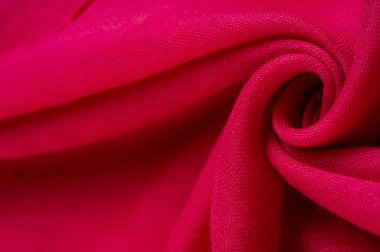 Doku. Arka plan. kumaş ipek kırmızı mat bir renk, (boya veya yüzey) donuk ve düz, bir parlaklık olmadan.