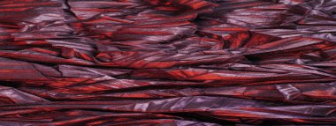 Doku. Geçmişi. şablon. Duvar kağıdı. Kırmızı çizgili siyah ipek kumaş, kırışık kumaş.