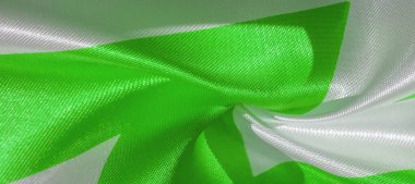 Doku, arka plan, desen, ipek yeşil ve beyaz krep nefes. Bir baskı ile Labirent Küp Geometrik Kumaş. Projeleriniz için en iyi çözüm. Bu kumaşla en iyisi olacaksın..