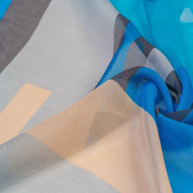 Doku, arka plan, ipek kumaş deseni, dikdörtgen eşkenar dörtgen, bohem baskı, tasarım ve proje aksan için dekoratif kumaş, çok renkli Grunge mavi masmavi bej gri