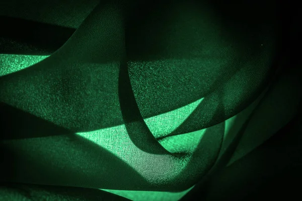 Textura Fundo Seda Chiffon Verde Escuro Tecido Macio Transparente Com — Fotografia de Stock