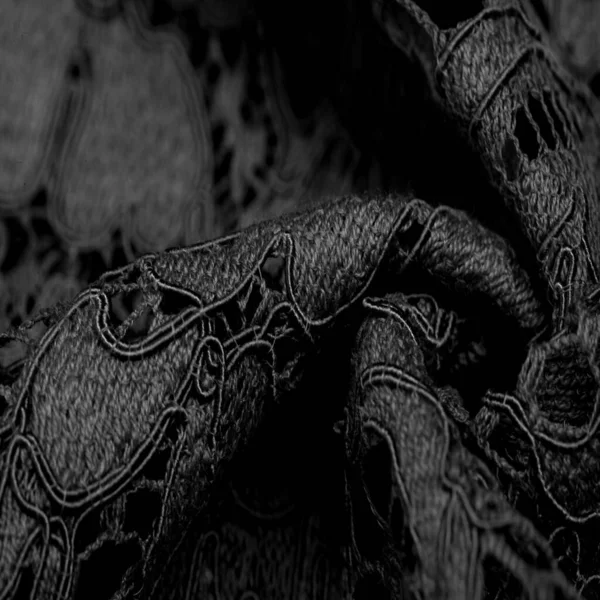 Текстура Фон Узор Черная Кружевная Ткань Нежная Кружевная Ткань Отшлифованная — стоковое фото