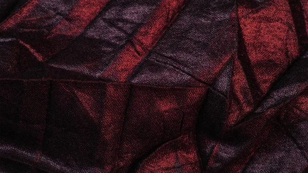 Textur Hintergrund Vorlage Tapete Schwarzer Seidenstoff Mit Roten Streifen Zerknitterter — Stockfoto