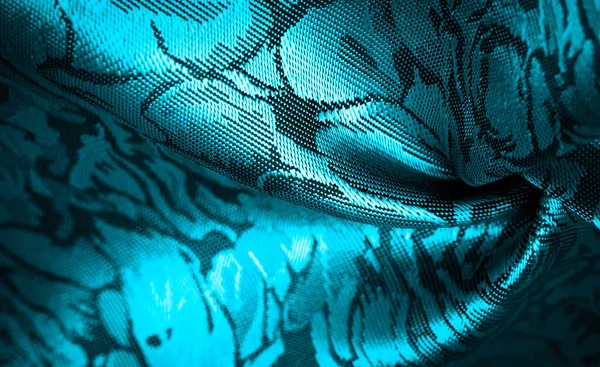 Wzór Reliefu Tkaniny Kompozytowe Niebieska Jedwabna Tkanina Kwiatowym Wzorem Niezwykle — Zdjęcie stockowe