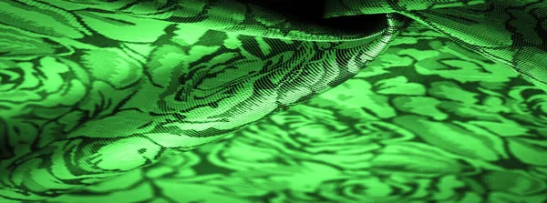 Reliéfní Vzor Kompozitní Textilie Zelená Hedvábná Tkanina Květinovým Vzorem Neobvykle — Stock fotografie