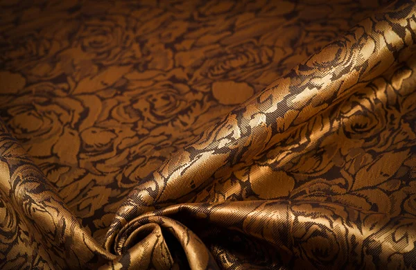 Тисненый Узор Композитный Текстиль Шелковая Ткань Желтого Золотого Цвета Цветочным — стоковое фото