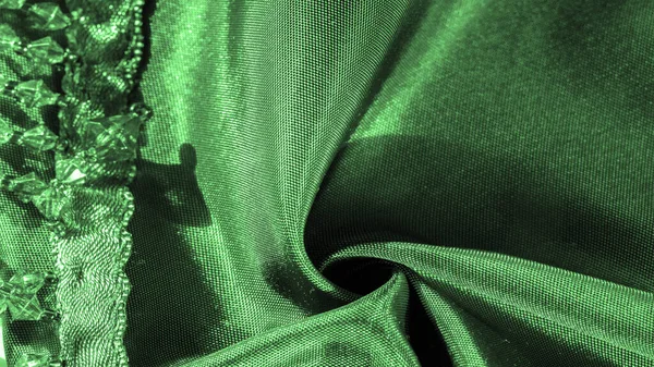 Καρτ Ποστάλ Φόντο Υφή Βαθύ Σμαραγδένιο Μεταξωτό Ύφασμα Διακοσμημένο Πράσινες — Φωτογραφία Αρχείου