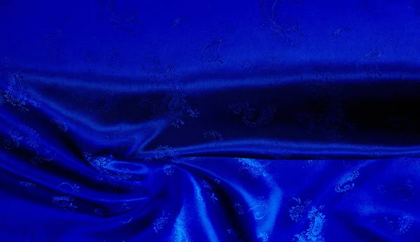 Texture Sfondo Motivo Tessuto Chiffon Seta Blu Con Stampa Paisley — Foto Stock