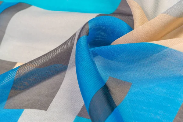 Doku, arka plan, ipek kumaş deseni, dikdörtgen eşkenar dörtgen, bohem baskı, tasarım ve proje aksan için dekoratif kumaş, çok renkli Grunge mavi masmavi bej gri