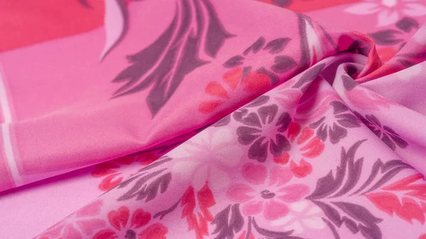 Textur Hintergrund Muster Zarte Rosa Seide Mit Floralem Druck Außergewöhnlich — Stockfoto