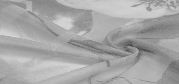 Текстура Фон Белый Шелк Серым Цветочным Орнаментом Ткань Имеет Жаккардовую — стоковое фото