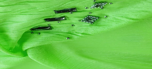 Textura Design Fundo Padrão Seda Tecido Verde Com Pedras Facetadas — Fotografia de Stock