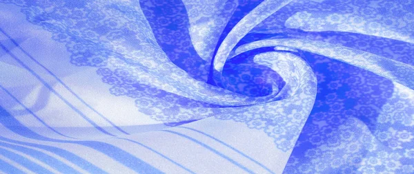 Textuur Patroon Blauwe Zijde Stof Een Witte Achtergrond Bloemen Patroon — Stockfoto