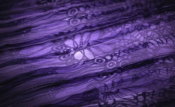 Háttér Textúra Dekoratív Dísz Sötét Orgona Kék Selyem Szövet Virágos — Stock Fotó