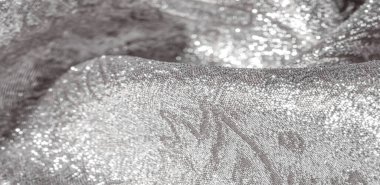 Doku arka planı, desen. Beyaz ipek kumaş. Organza brokar kumaş. Çoban, gevrek palmiyeli. Geniş iplik boyalı bir çiçek deseni var..