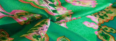 desen, arkaplan, çok renkli ipek kumaş yeşil arka planda desenli, jakoza desenli