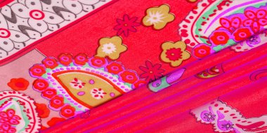 Doku, arkaplan, desenli ipek kumaş, Hint teması geleneksel şal desenli elementleri bohem desenli, dekoratif kumaş tasarım ve aksan projeleriniz için, çok renkli.