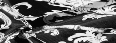 desen, arkaplan, monogram desenli siyah ipek kumaş filigran kumaşın zarif deseni uzun bir süre seni memnun edecek.