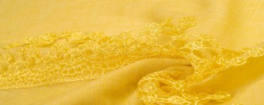 Doku, arkaplan, desen, kartpostal, ipek kumaş, dantel ambalajlı kadın sarı atkısı. Yazdırma ve dijital materyallerinizi oluşturmak için bu süslü resimleri kullanın.