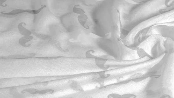 Fundo Textura Tecido Seda Branco Com Bigode Desenho Animado Pintado — Fotografia de Stock