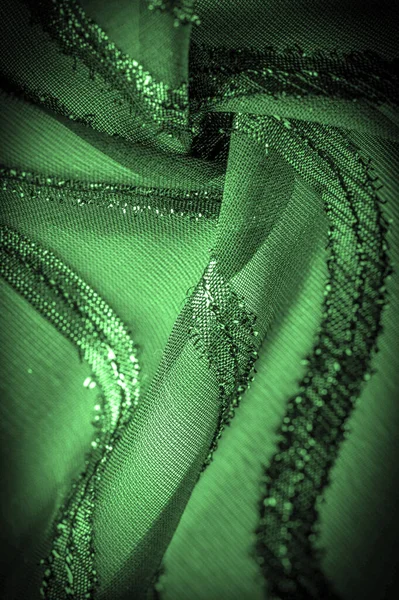 Textura Fundo Imagem Tecido Verde Esmeralda Transparente Com Listras Brilhantemente — Fotografia de Stock