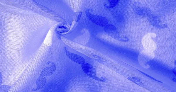 Sfondo Texture Tessuto Seta Blu Con Baffi Del Fumetto Dipinto — Foto Stock