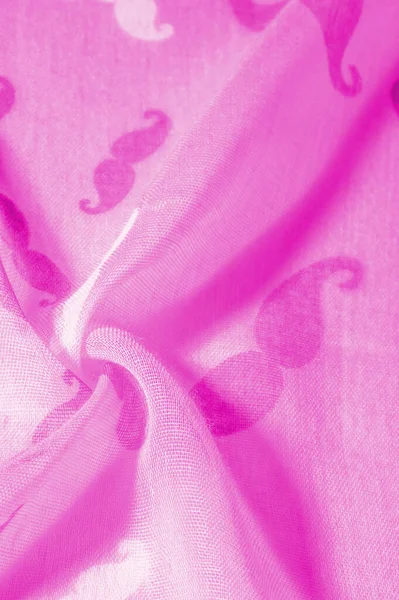 Fundo Textura Tecido Seda Rosa Com Bigode Desenhos Animados Pintados — Fotografia de Stock