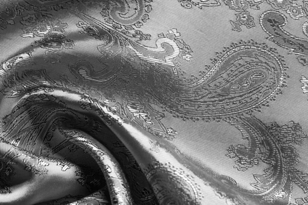 Textura Fondo Tela Gris Acero Negro Con Patrón Paisley Basado —  Fotos de Stock