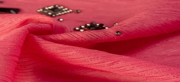 Textura Diseño Fondo Patrón Seda Tela Rosa Con Piedras Facetadas — Foto de Stock