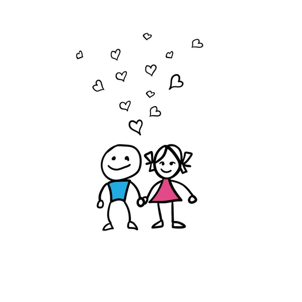 Doodle Illustration Garçon et fille amour — Image vectorielle