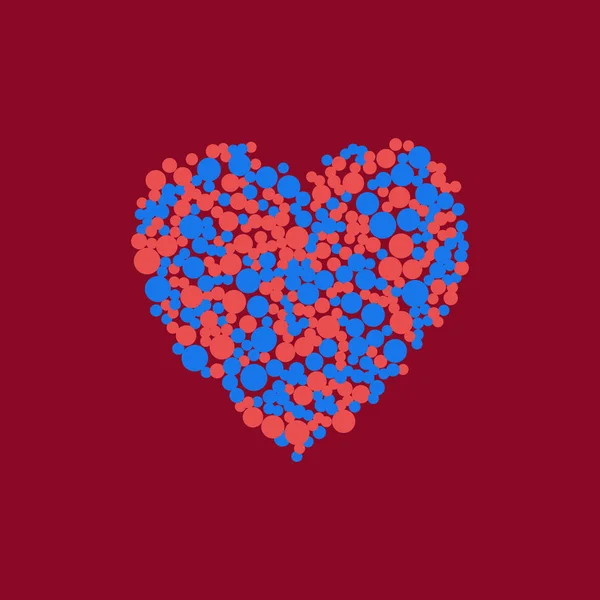 Corazón de círculos rojos y azules — Vector de stock