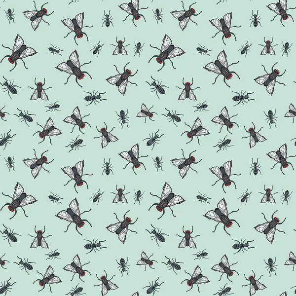 Ant and fly seamless pattern. — Stock Vector