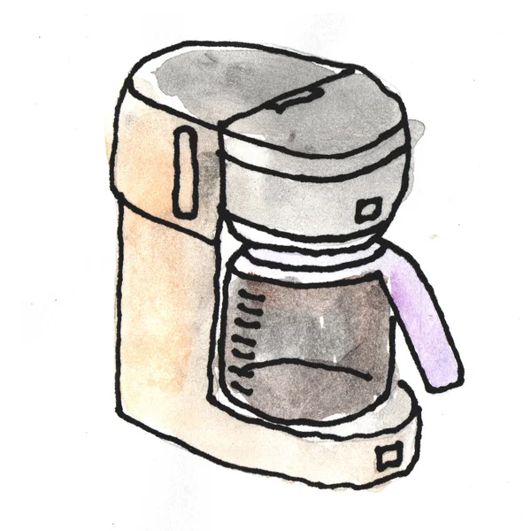 커피 메이커 스케치 클립 아트, 흰색에 고립. — 스톡 사진