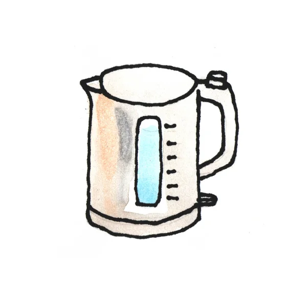 Moderner Wasserkocher isoliert auf weißem Hintergrund Illustration. — Stockfoto