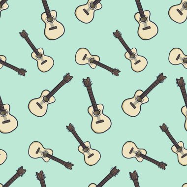 Gitar dikişsiz desen mavi arka plan izole.