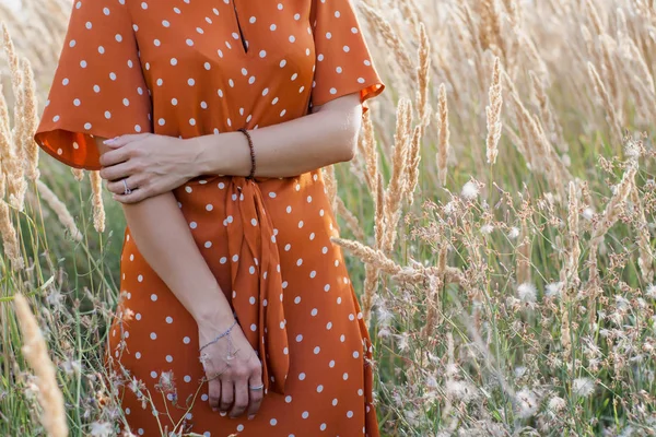 Joven Hermosa Alegre Divirtiéndose Posando Campo Atardecer —  Fotos de Stock