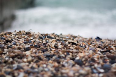 Çakıl plaj, yakın, deniz üzerinde arka plan dalgalar