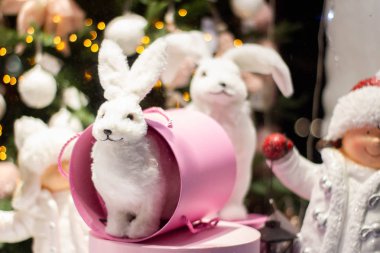 Noel çelenk, ağaç, Noel süsleri, yılbaşı hediyeleri, yılbaşı, Noel Baba, arka plan, bokeh, kar, domuz