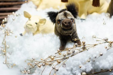 Noel çelenk, ağaç, Noel süsleri, yılbaşı hediyeleri, yılbaşı, Noel Baba, arka plan, bokeh, kar, domuz