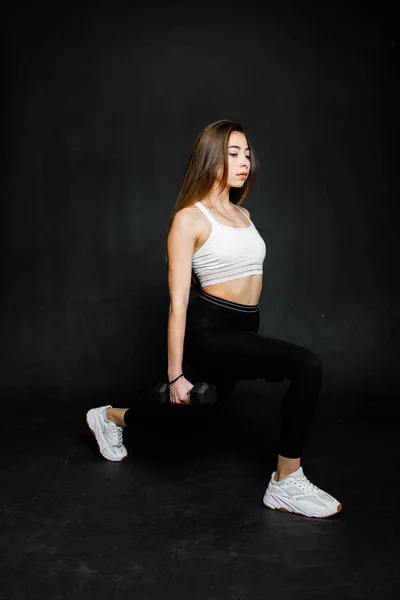 Beautiful Young Fitness Woman Doing Weight Training Isolated Black Exercises — Stock Photo, Image