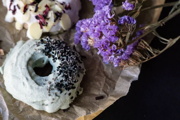 Raw vegan desserts. Donuts close up