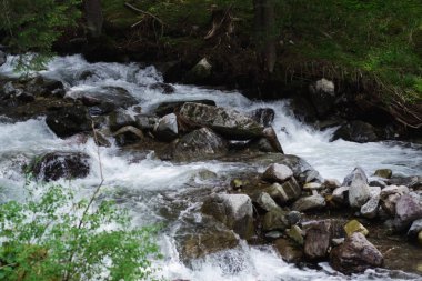 Alpler'deki dağ nehri. dolomit alplerde güzel şelaleler ve kayalar. 