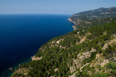 Kayalık Mallorca 'nın tepelerinden denize güzel bir manzara