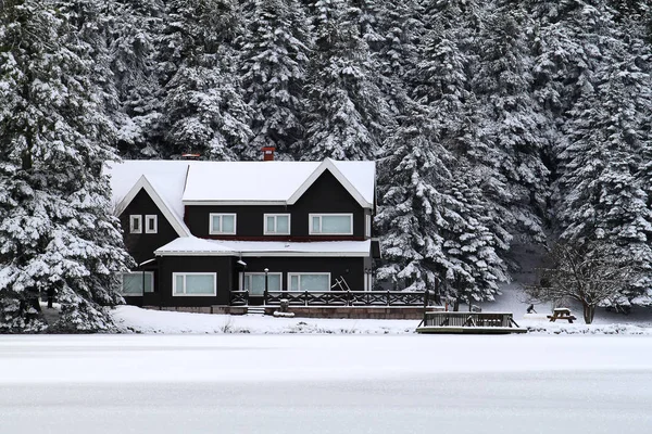 lake house coast Golcuk Lake in winter